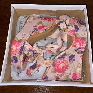 Pink floral wedges